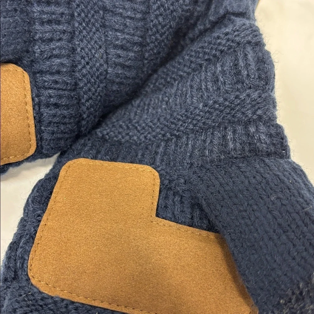 C.C navy  Knit smart tips touch screen compatible winter leather palm Gloves